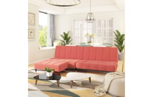 Καναπές Κρεβάτι Διθέσιος Ροζ Βελούδινος με Υποπόδιο