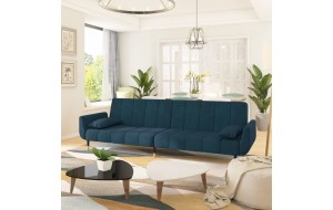 Καναπές Κρεβάτι Διθέσιος Μπλε Βελούδινος με Δύο Μαξιλάρια