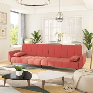 Καναπές Κρεβάτι Διθέσιος Ροζ Βελούδινος με 2 Μαξιλάρια