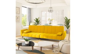 Καναπές Κρεβάτι Διθέσιος Κίτρινος Βελούδινος με 2 Μαξιλάρια