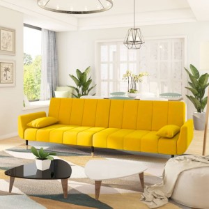 Καναπές Κρεβάτι Διθέσιος Κίτρινος Βελούδινος με 2 Μαξιλάρια