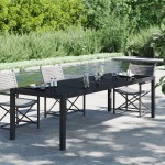 Τραπέζι Κήπου Μαύρο 250x100x75 εκ. Ψημένο Γυαλί/Συνθετικό Ρατάν