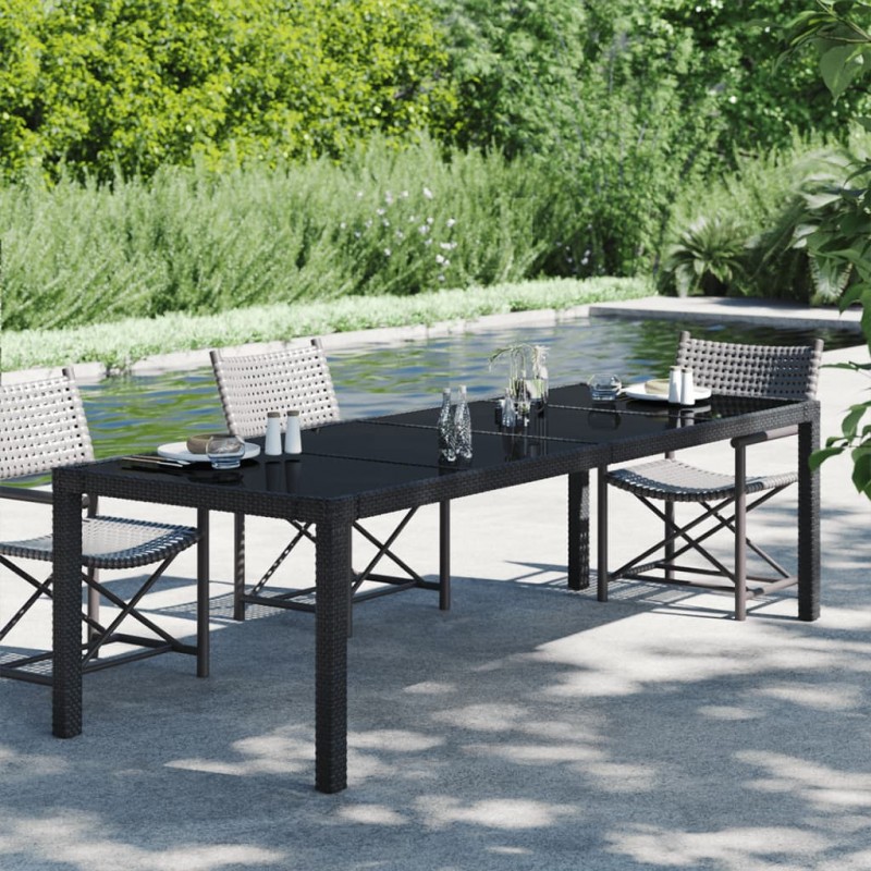 Τραπέζι Κήπου Μαύρο 250x100x75 εκ. Ψημένο Γυαλί/Συνθετικό Ρατάν