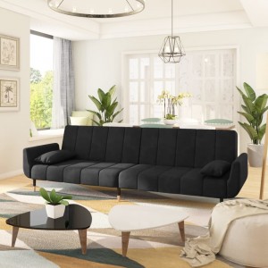 Καναπές Κρεβάτι Διθέσιος Μαύρος Βελούδινος με 2 Μαξιλάρια