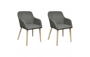 Καρέκλες 2 τεμ. Σκούρο Γκρι Ύφασμα/Μασίφ Ξύλο Δρυός