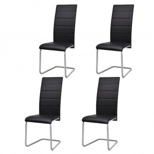 Καρέκλες Τραπεζαρίας Πρόβολος 4 τεμ. Μαύρες Συνθετικό Δέρμα