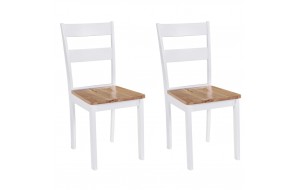 Καρέκλες τραπεζαρίας σετ δύο τεμαχίων λευκές από μασίφ ξύλο καουτσουκόδεντρου