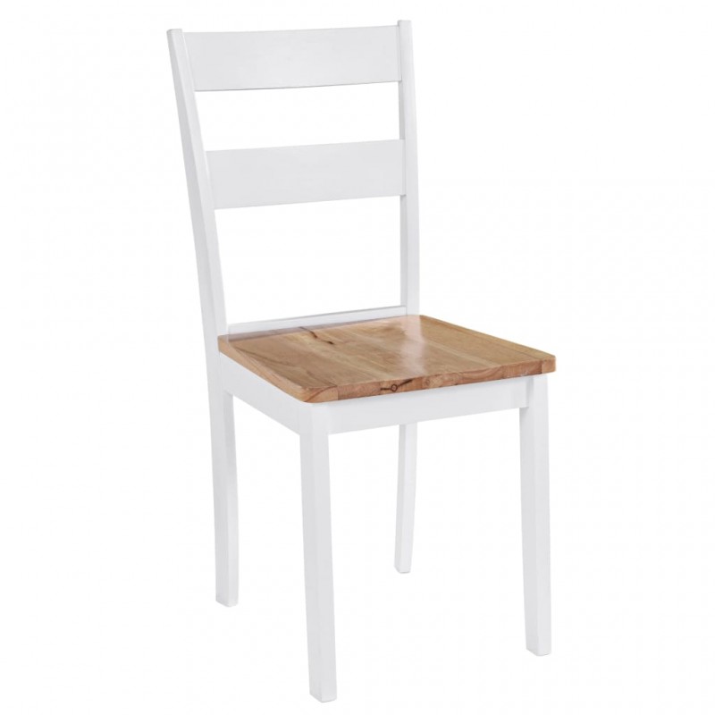 Καρέκλες τραπεζαρίας σετ δύο τεμαχίων λευκές από μασίφ ξύλο καουτσουκόδεντρου