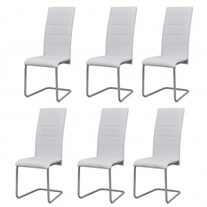 Καρέκλες Τραπεζαρίας Πρόβολος 6 τεμ. Λευκές Συνθετικό Δέρμα