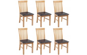 Καρέκλες Τραπεζαρίας 6 τεμ. Μασίφ Ξύλο Δρυός / Συνθετικό Δέρμα