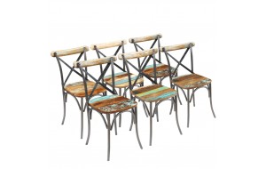 Καρέκλες τραπεζαρίας έξι τεμαχίων από μασίφ ανακυκλωμένο ξύλο 51x52x84 εκ