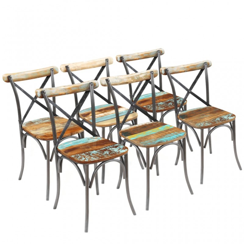 Καρέκλες τραπεζαρίας έξι τεμαχίων από μασίφ ανακυκλωμένο ξύλο 51x52x84 εκ