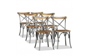 Καρέκλες Τραπεζαρίας 6 τεμ. από Μασίφ Ξύλο Μάνγκο και Ατσάλι