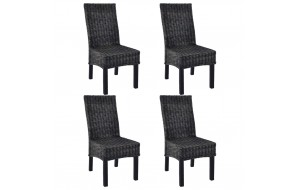 Καρέκλες Τραπεζαρίας 4 τεμ. Μαύρες Ρατάν Kubu και Ξύλο Μάνγκο