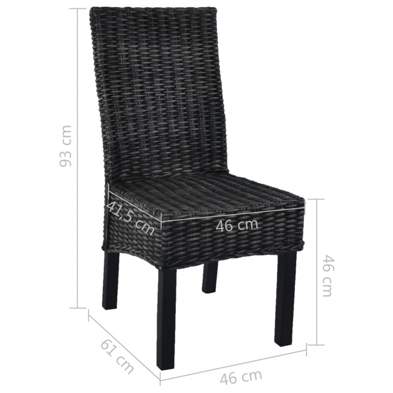 Καρέκλες Τραπεζαρίας 6 τεμ. Μαύρες Ρατάν Kubu και Ξύλο Μάνγκο