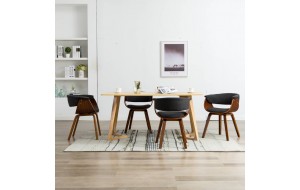 Καρέκλες σετ τεσσάρων τεμαχίων από λυγισμένο ξύλο και γκρι ύφασμα