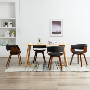 Καρέκλες σετ τεσσάρων τεμαχίων από λυγισμένο ξύλο και γκρι ύφασμα