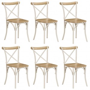 Καρέκλες με Χιαστί Πλάτη 6 τεμ. Λευκές από Μασίφ Ξύλο Μάνγκο