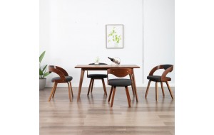 Καρέκλες σετ τεσσάρων τεμαχίων από λυγισμένο ξύλο και σκούρο γκρι ύφασμα 
