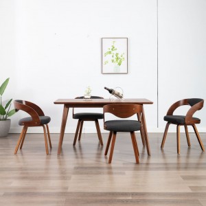 Καρέκλες σετ τεσσάρων τεμαχίων από λυγισμένο ξύλο και σκούρο γκρι ύφασμα 