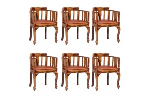 Καρέκλες Τραπεζαρίας 6 τεμ. Γνήσιο Δέρμα / Μασίφ Ξύλο Sheesham