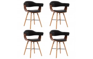 Καρέκλες σετ τεσσάρων τεμαχίων από λυγισμένο ξύλο και μαύρο συνθετικό δέρμα