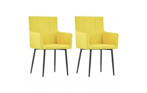 Καρέκλες με Μπράτσα 2 τεμ. Κίτρινες Υφασμάτινες