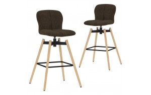 Καρέκλες μπαρ περιστρεφόμενες σετ δύο τεμαχίων καφέ υφασμάτινες 41x50x98 εκ