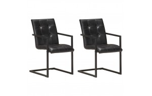 Καρέκλες Τραπεζαρίας «Πρόβολος 2 τεμ. Μαύρες από Γνήσιο Δέρμα