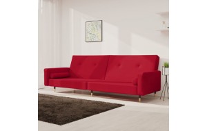 Καναπές Κρεβάτι Διθέσιος Μπορντό Βελούδινος με 2 Μαξιλάρια