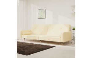 Καναπές Κρεβάτι Διθέσιος Κρεμ Βελούδινος με 2 Μαξιλάρια