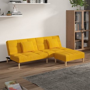 Καναπές Κρεβάτι Διθέσιος με 2 Μαξιλάρια&Υποπόδιο Κίτρινο Υφασ.