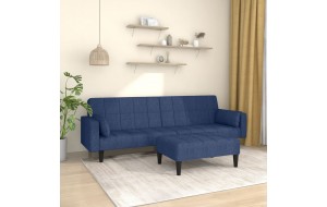 Καναπές Κρεβάτι Διθέσιος με 2 Μαξιλάρια&Υποπόδιο Μπλε Υφασ.