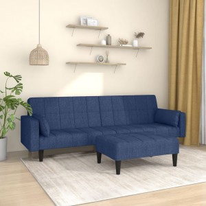 Καναπές Κρεβάτι Διθέσιος με 2 Μαξιλάρια&Υποπόδιο Μπλε Υφασ.