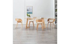 Καρέκλες τραπεζαρίας σετ τεσσάρων τεμαχίων από λυγισμένο ξύλο και συνθετικό κρεμ δέρμα