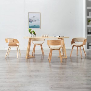 Καρέκλες τραπεζαρίας σετ τεσσάρων τεμαχίων από λυγισμένο ξύλο και συνθετικό κρεμ δέρμα