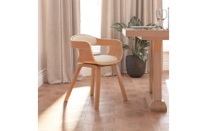 Καρέκλα τραπεζαρίας από λυγισμένο ξύλο με κρεμ συνθετικό δέρμα