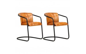 Καρέκλες σετ δύο τεμαχίων με ταμπά γνήσιο δέρμα