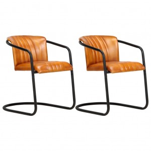 Καρέκλες σετ δύο τεμαχίων με ταμπά γνήσιο δέρμα