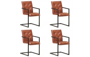 Καρέκλες Τραπεζαρίας «Πρόβολος» 4 τεμ. Καφέ από Γνήσιο Δέρμα