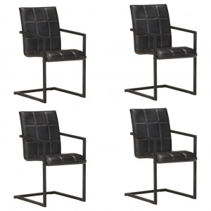 Καρέκλες Τραπεζαρίας «Πρόβολος» 4 τεμ. Μαύρες από Γνήσιο Δέρμα