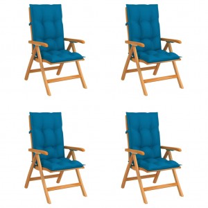 Καρέκλες Κήπου Ανακλινόμενες 4 τεμ. Μασίφ Ξύλο Teak & Μαξιλάρια