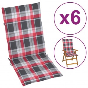 Μαξιλάρια Καρέκλας Κήπου με Πλάτη 6τεμ Κόκκινα Καρό 120x50x4 εκ