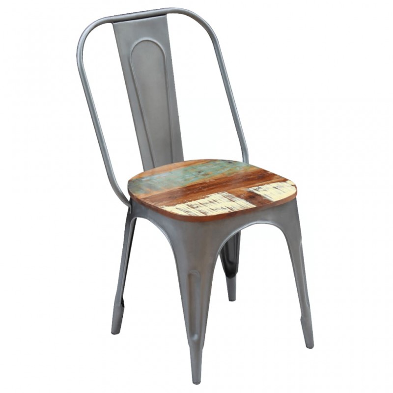 Καρέκλες τραπεζαρίας σετ δύο τεμαχίων από μασίφ ανακυκλωμένο ξύλο και ατσάλι