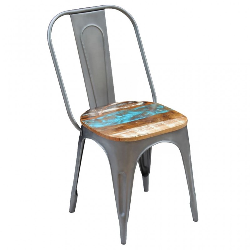 Καρέκλες τραπεζαρίας σετ δύο τεμαχίων από μασίφ ανακυκλωμένο ξύλο και ατσάλι