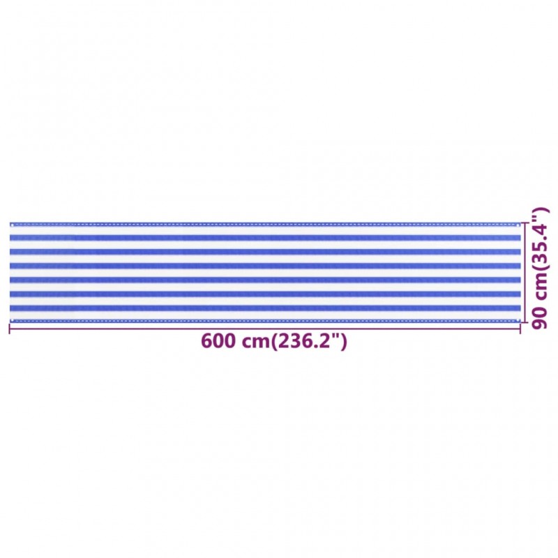 Διαχωριστικό Βεράντας Μπλε / Λευκό 90x600 εκ. από HDPE