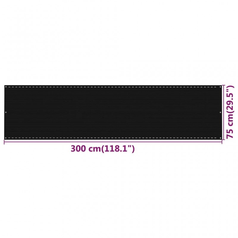 Διαχωριστικό Βεράντας Μαύρο 75x300 εκ. από HDPE
