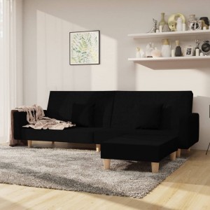 Καναπές Κρεβάτι Διθέσιος με Υποπόδιο Μαύρο Υφασμάτινος