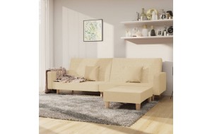 Καναπές Κρεβάτι Διθέσιος με Υποπόδιο Κρεμ Υφασμάτινος