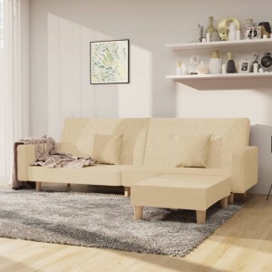 Καναπές Κρεβάτι Διθέσιος με Υποπόδιο Κρεμ Υφασμάτινος